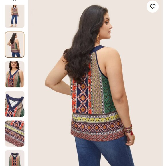 Geometric Boho Print V Neck Tank Top - Picture 2 of 2